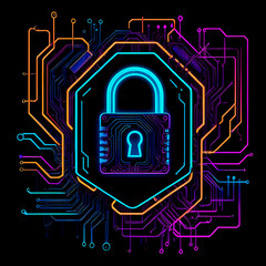 A padlock on a circuit board, representing security and protection, Created with Generative AI Technology
