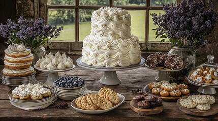  Cake & Pastry Table with Purple Flowers