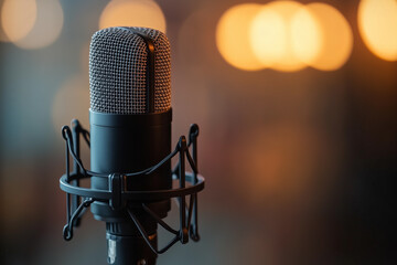 Microphone in a radio studio for podcast recording 