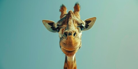 Naklejka premium Giraffe photographed from an upright angle