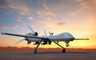 General Atomics MQ-9 Reaper drone flying above desert.