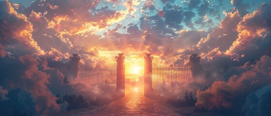 The gates of heaven. Concept: Christian religious belief of going to heaven when you pass way 