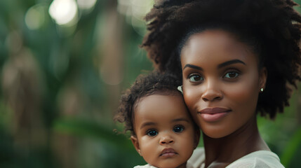 African American Mother Hugs Her Little Daughter