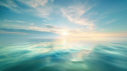 Obraz premium Calm ocean with gentle waves and soft evening sky showcasing beautiful blend of blue and white hues