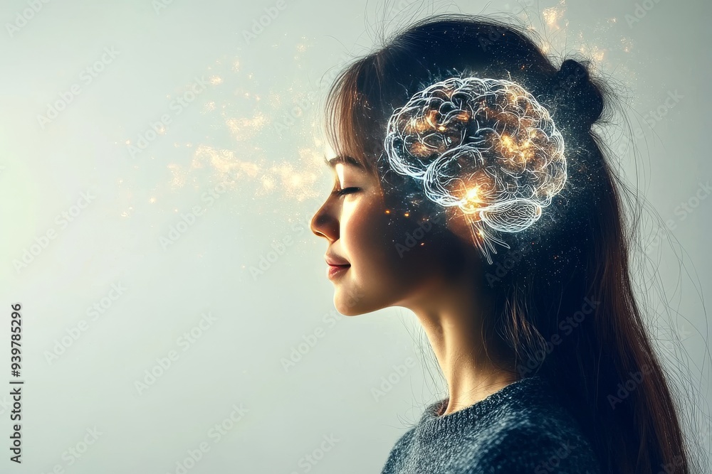 Poster profile of a woman with glowing neural elements symbolizing the intersection of creativity and techn