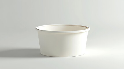 A realistic empty paper bowl or container is positioned alone on a plain white background. This is useful for product packaging design presentations and online advertising.