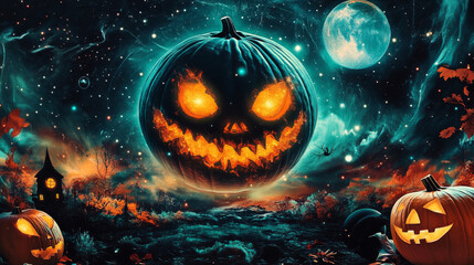 Fototapeta premium Celebrate Halloween with eye-catching designs that blend mystery and cosmic themes.