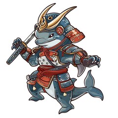 Dolphin samurai fantasy animal cartoon isolated whitebackground