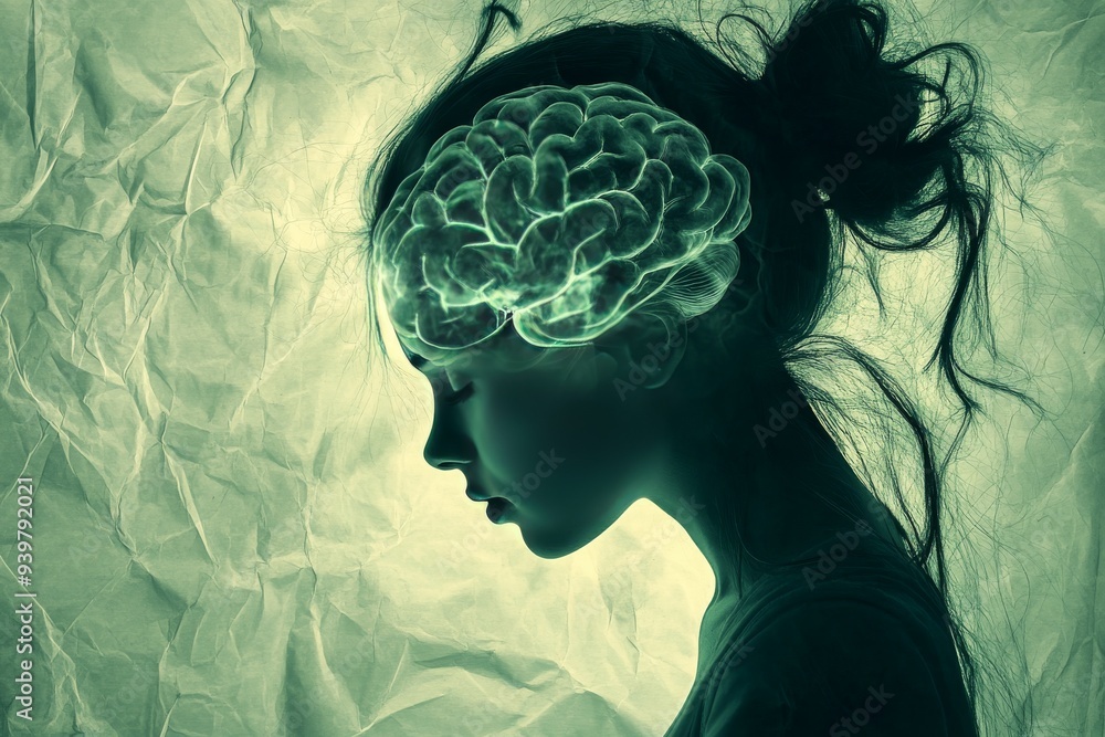 Aufkleber silhouette of a woman with glowing neural patterns symbolizing the complexity and brilliance of huma