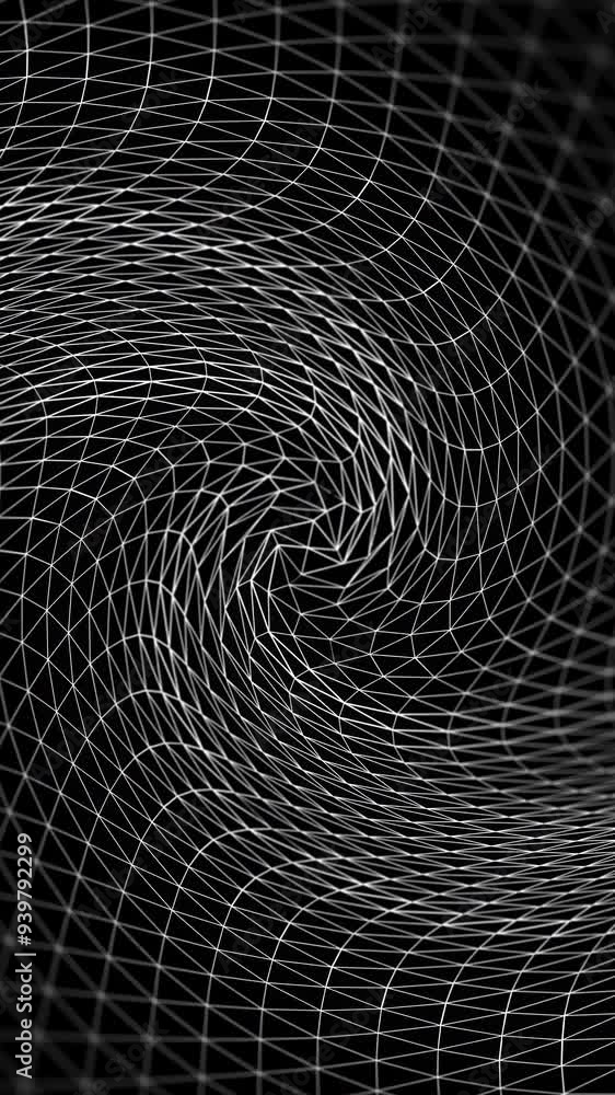 Poster waving abstract volume texture in endless motion on black background, seamless loop. distorted space