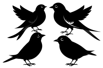 A set of Beautiful birds warbler silhouette black vector art illustration