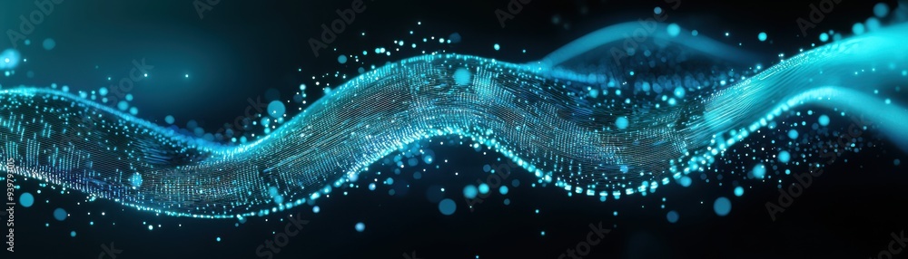 Aufkleber abstract wave design with glowing particles on a dark background, perfect for technology or visual e