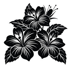 Tropical Hibiscus Flower Silhouette Vector, Elegant Floral Clipart for Graphic Design, Black and White Floral Icon, Perfect for Branding, Invitations, Patterns, and Tropical Themes