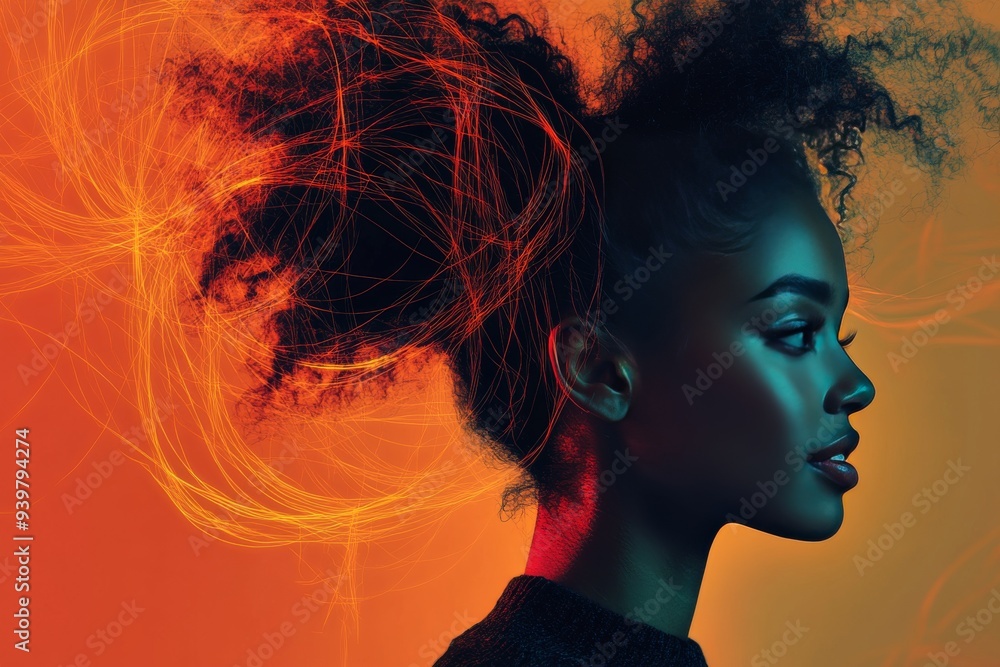 Poster profile of a woman with glowing neural elements symbolizing the dynamic fusion of thought and creati