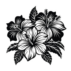 Tropical Hibiscus Flower Silhouette Vector, Elegant Floral Clipart for Graphic Design, Black and White Floral Icon, Perfect for Branding, Invitations, Patterns, and Tropical Themes