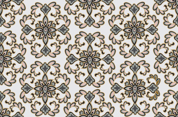 Flourish seamless pattern european retro interior decor style. Floral ornament with fantastic flowers and leaves.