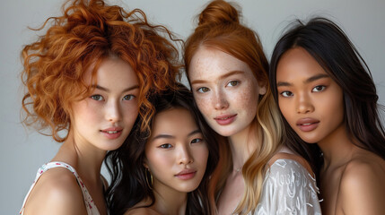 Fototapeta premium Portrait of a group of charming young women of different races