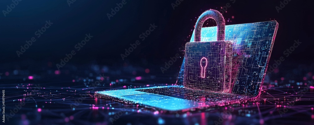 Aufkleber digital padlock on a laptop keyboard representing cybersecurity and data protection