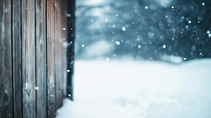 christmas wooden background with snow covered snowflakes.