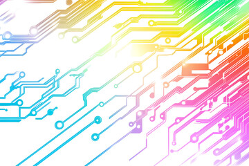 Bright abstract background featuring colorful circuit board lines and dots, symbolizing technology and digital connectivity.

