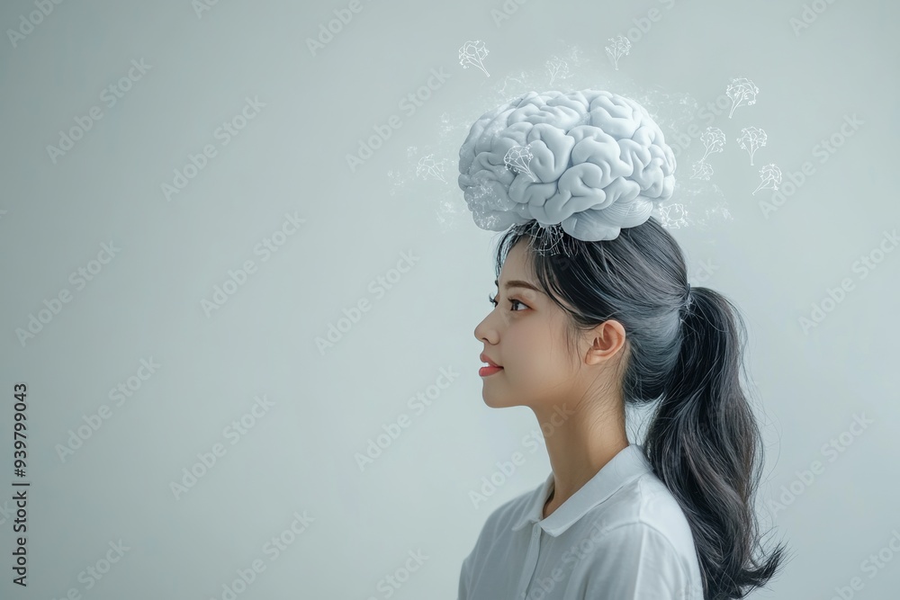Poster profile of a woman with a glowing neural brain symbolizing the brilliance and complexity of thought 