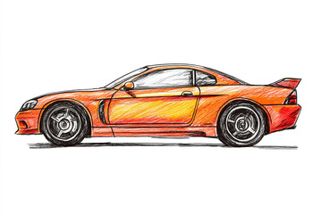 Naklejka premium illustration of an orange sports coupe with aerodynamic curves and a sporty look, isolated on white background