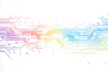 Bright abstract background featuring colorful circuit board lines and dots, symbolizing technology and digital connectivity.
