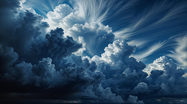 Stunning Dramatic Cloud Background in Blue and White with Vibrant Sky, Ideal for Design, Nature Themes, and Digital Projects