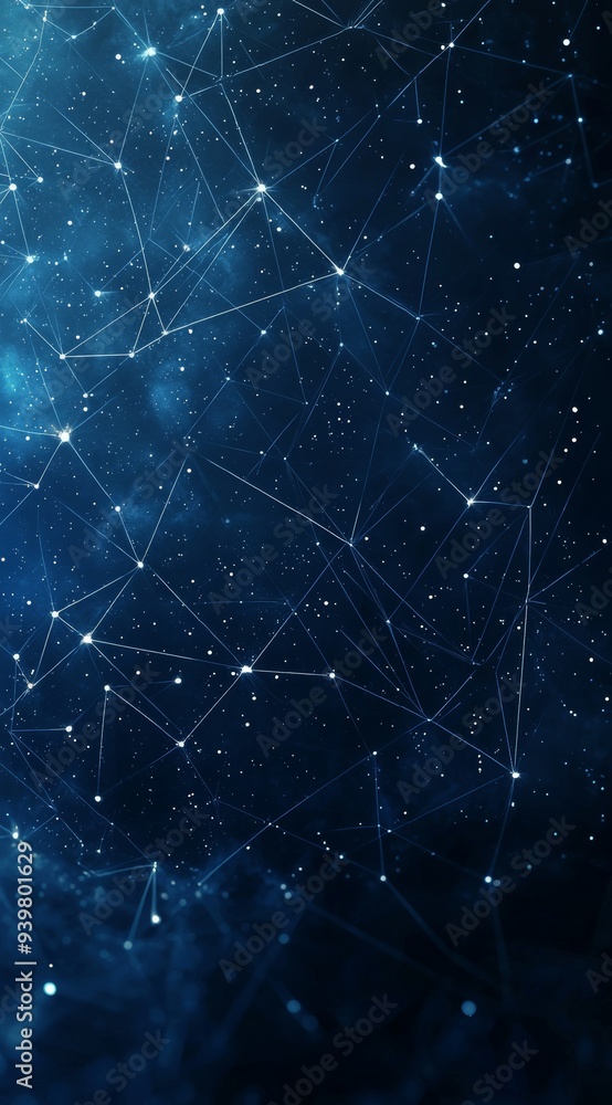 Poster abstract blue background with interconnected lines and glowing particles
