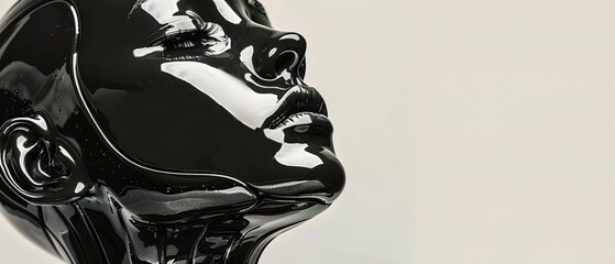 Fashion surreal Concept. Bionic person of ceramic glossy shiny sculpture 