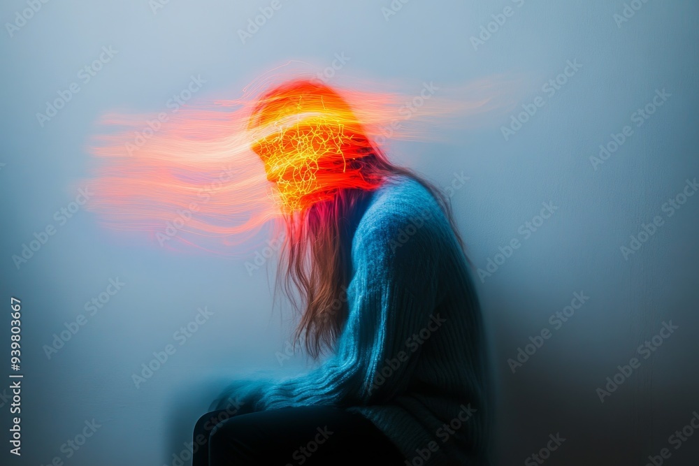 Poster portrait of a woman with vibrant neural elements symbolizing the power of creativity and the dynamic