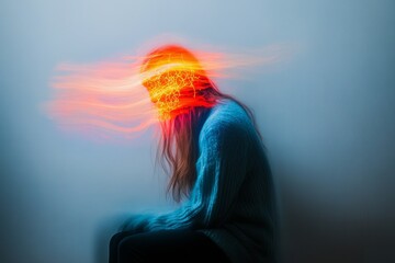 Portrait of a woman with vibrant neural elements symbolizing the power of creativity and the dynamic flow of thought in a conceptual environment