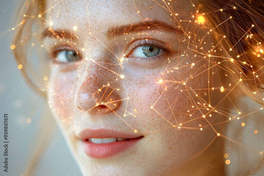 Poster profile of a woman with glowing neural patterns symbolizing the brilliance of thought and creativity