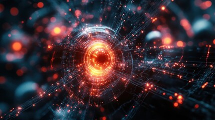 Obraz premium Abstract Digital Tunnel with Red and Blue Lights