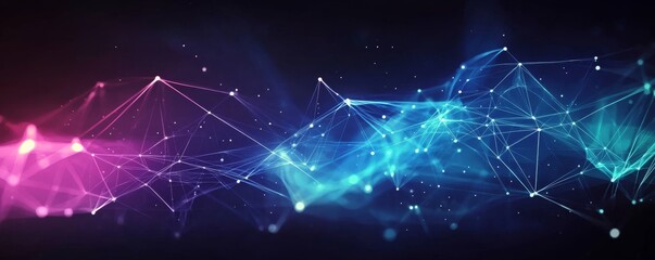 Abstract Digital Network with Glowing Points, Blue and Pink, Abstract Design , Network , Digital Art