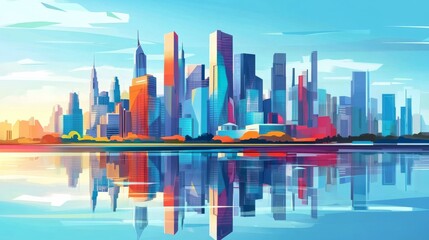 Cityscape Reflection in Blue Water, Abstract Art, Cityscape, Reflections, Urban,