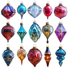 Christmas Bauble Ornament Set, Holiday Decor Collection Design, Arts and Crafts Colorful Isolated Xmas Bulbs, Winter Business Marketing Decoration Customizable Festive Object on White Background