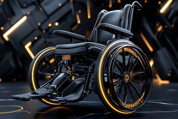 Fototapeta premium A powered wheelchair with cutting-edge features, set against a sleek, modern background