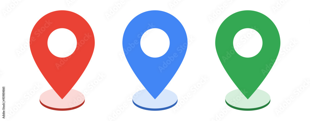 Poster location map pointer icon 3d, place pin marker sign - isometric red gps map pointers in flat style, destination symbols. location pin line icon, Navigation sign