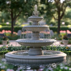 Mesh fountain in the garden enhanced by a guitar sculpture picture