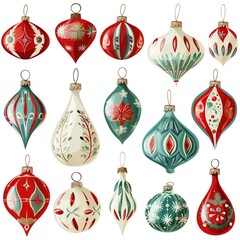 Christmas Bauble Ornament Set, Holiday Decor Collection Design, Arts and Crafts Colorful Isolated Xmas Bulbs, Winter Business Marketing Decoration Customizable Festive Object on White Background