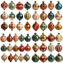 Christmas Bauble Ornament Set, Holiday Decor Collection Design, Arts and Crafts Colorful Isolated Xmas Bulbs, Winter Business Marketing Decoration Customizable Festive Object on White Background
