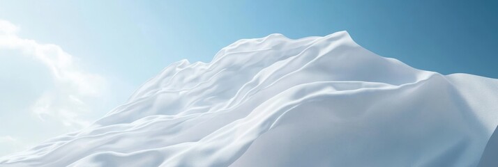 Fototapeta premium White flag waving against a blue sky. International Day of Neutrality. Horizontal banner. Free space for text. Resolving international conflicts by peaceful means, stop war concept. World Peace Day