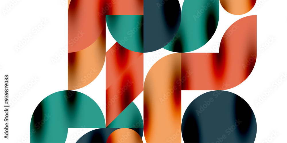Poster tech minimal circular shapes geometric art. vector modern circles