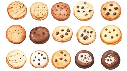 Fototapeta premium Cookies set. White background. Watercolor illustrations