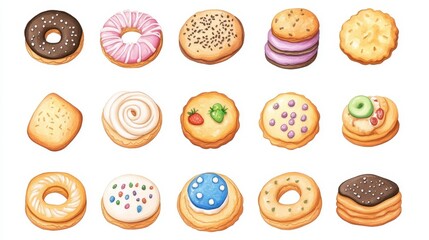 Cookies set. White background. Watercolor illustrations