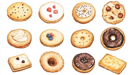 Cookies set. White background. Watercolor illustrations