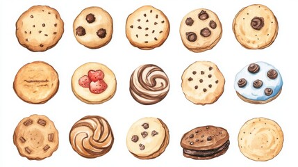 Obraz premium Cookies set. White background. Watercolor illustrations