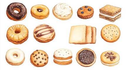 Cookies set. White background. Watercolor illustrations