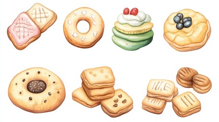 Cookies set. White background. Watercolor illustrations